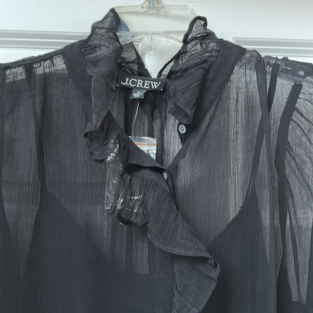 J. CREW NWT Black Ruffle Button-up Crinkle Chiffon size 8 - Picture 4 of 9
